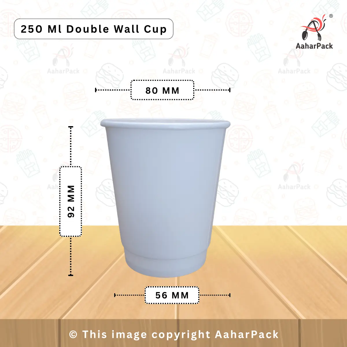 250 ML (8OZ) Double Wall White Paper Cup With Plastic Flat Lid Pack Of 1000 Pcs