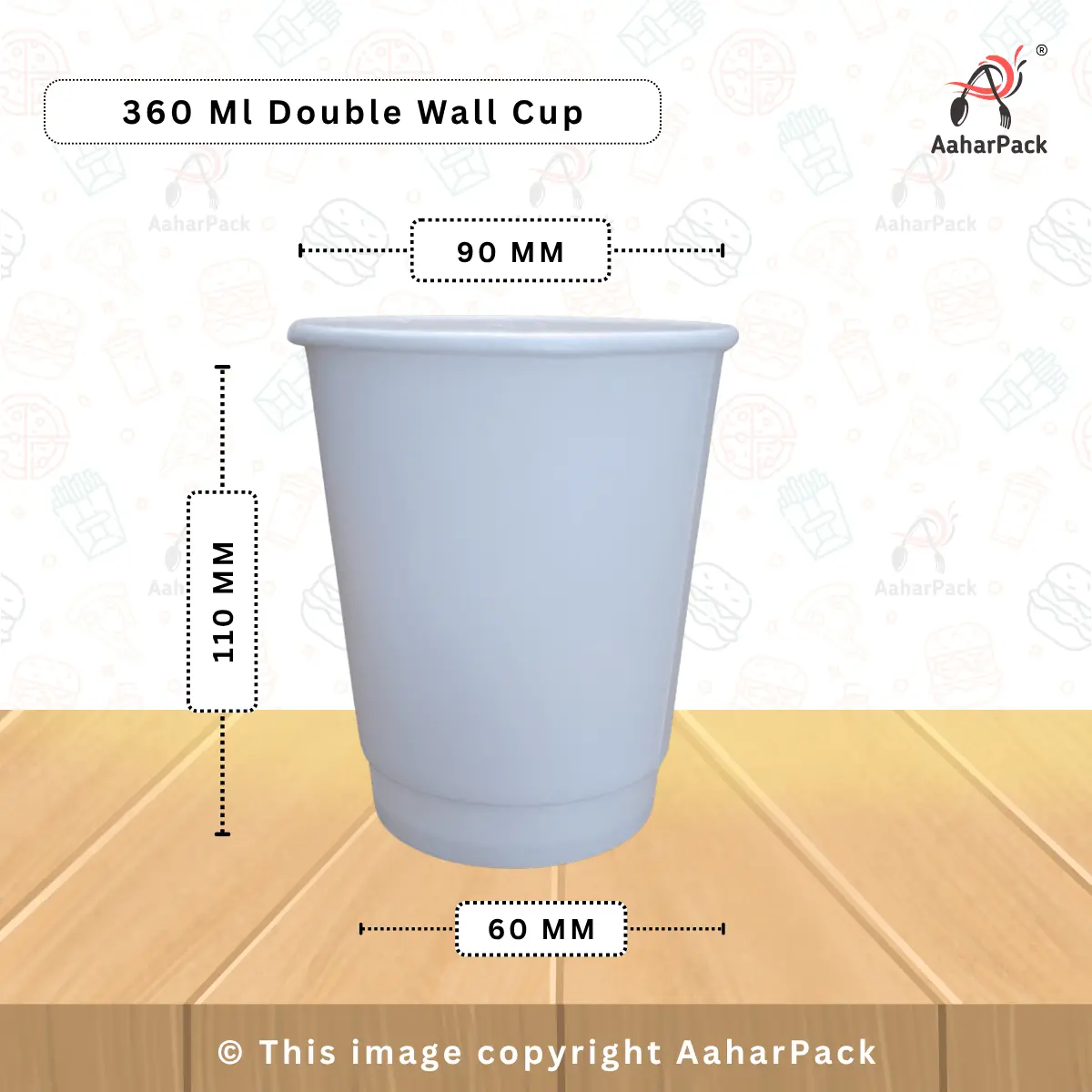 360 ML (12OZ) Double Wall White Paper Cup With Locable White Sipper Lid Pack Of 1000 Pcs