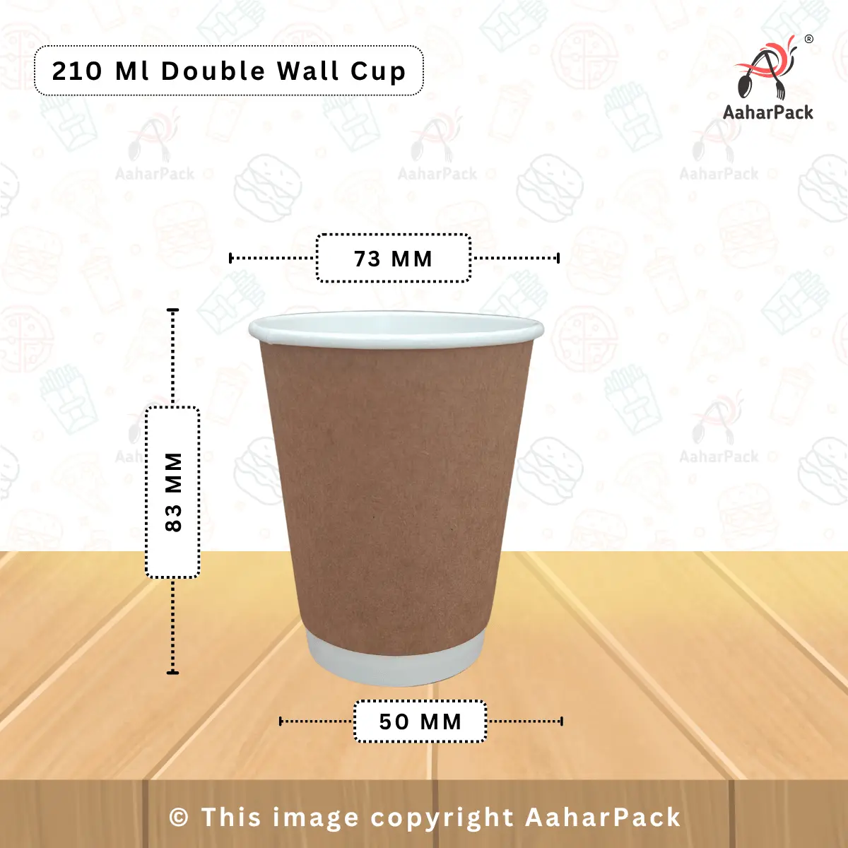 210 ML (7OZ) Double Wall Kraft Paper Cup With Paper Lid Without Straw Cut Pack Of 1000 Pcs