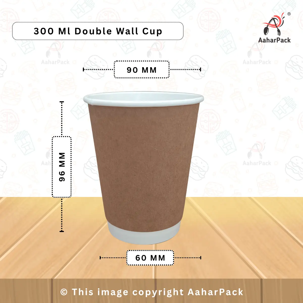 300 ML (10OZ) Double Wall Kraft Paper Cup WIth Locable Black Sipper Lid Pack Of 1000 Pcs
