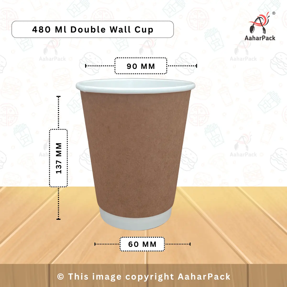 480 ML (16OZ) Double Wall Kraft Paper Cup With Dome Lid Pack Of 1000 Pcs