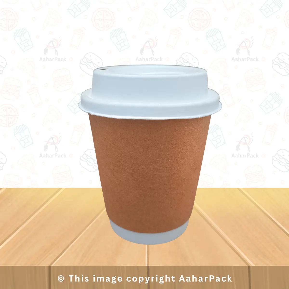 210 ML (7OZ) Double Wall Kraft Paper Cup With Paper Lid Without Straw Cut Pack Of 1000 Pcs