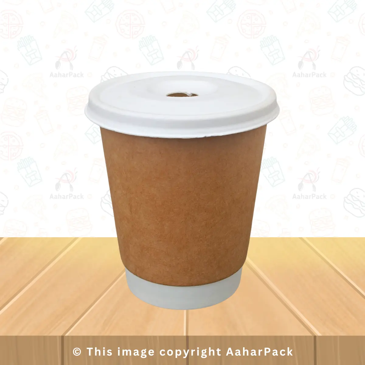 250 ML (8OZ) Double Wall Kraft Paper Cup With Bagasse Flat Lid With Straw CutPack Of 1000 Pcs