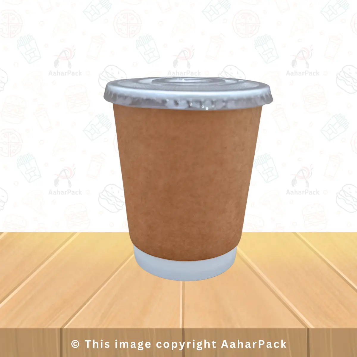 250 ML (8OZ) Double Wall Kraft Paper Cup With Plastic Flat Lid Pack Of 1000 Pcs