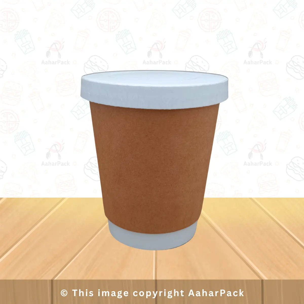 210 ML (7OZ) Double Wall Kraft Paper Cup With Paper Lid Without Straw Cut Pack Of 1000 Pcs