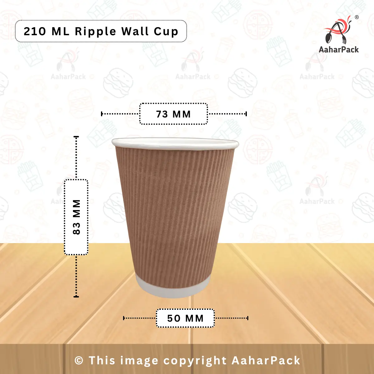 210 ML (7oz) Ripple Wall Kraft Paper Cups With Bagasse Sipper Lid Pack of 1000 Pcs