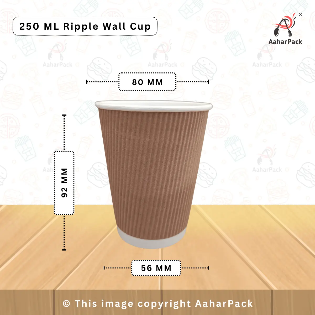250 ML (8oz) Ripple Wall Kraft Paper Cups With Bagasse Sipper Lid Pack of 1000 Pcs