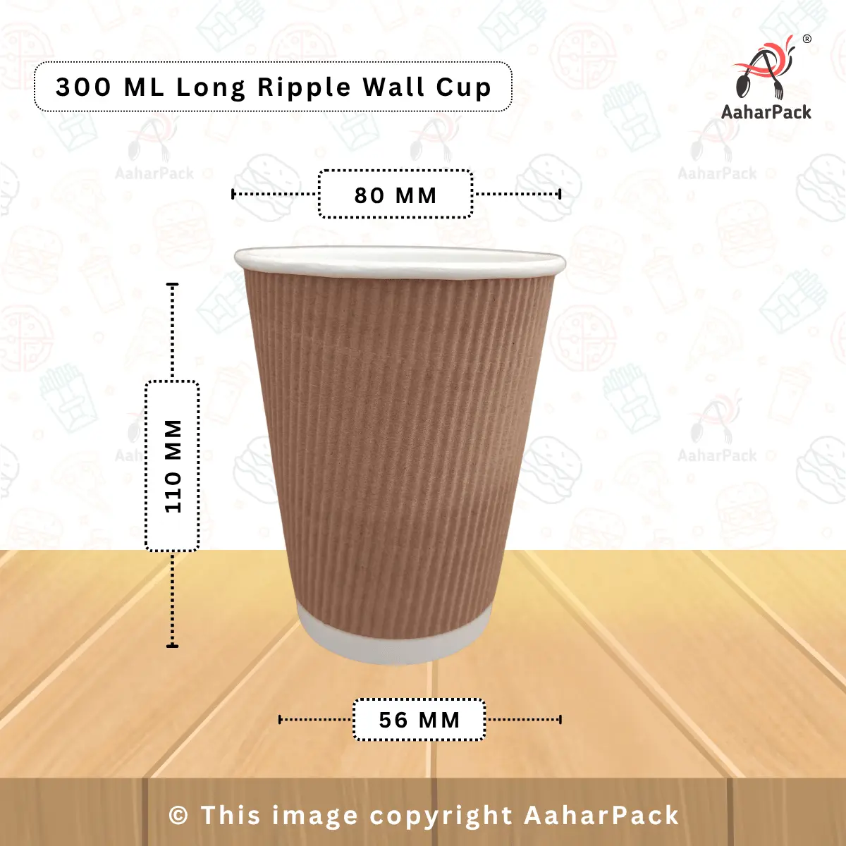 300 ML Long Ripple Wall Kraft Paper Cups With Bagasse Flat With Straw Cut Lid – Pack of 1000 Pcs