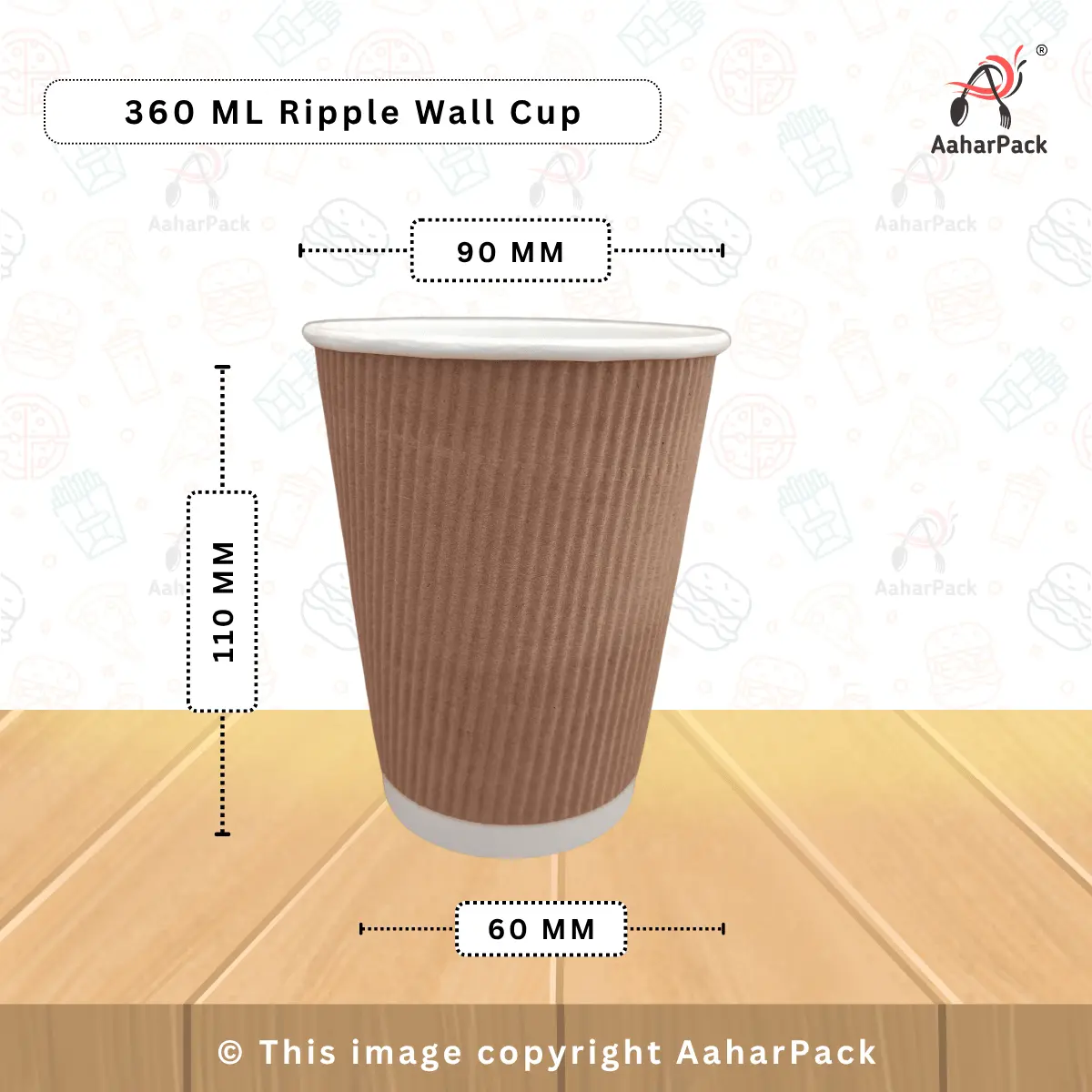 360 ML (12oz) Ripple Wall Kraft Paper Cup With Lockable White Sipper Lid Pack of 1000 Pcs