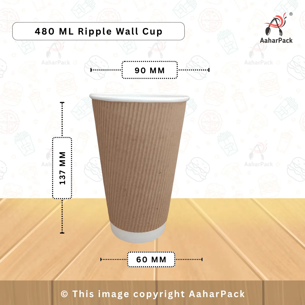 480 ML (16oz) Ripple Wall Kraft Paper Cups With Lockable White Sipper Lid Pack of 1000 Pcs
