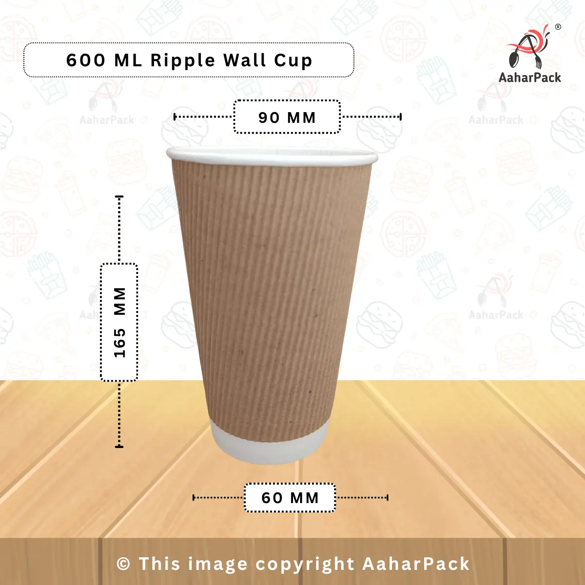 600 ML (20oz) Ripple Wall Kraft Paper Cups With Plastic White Sipper Lid Pack of 1000 Pcs