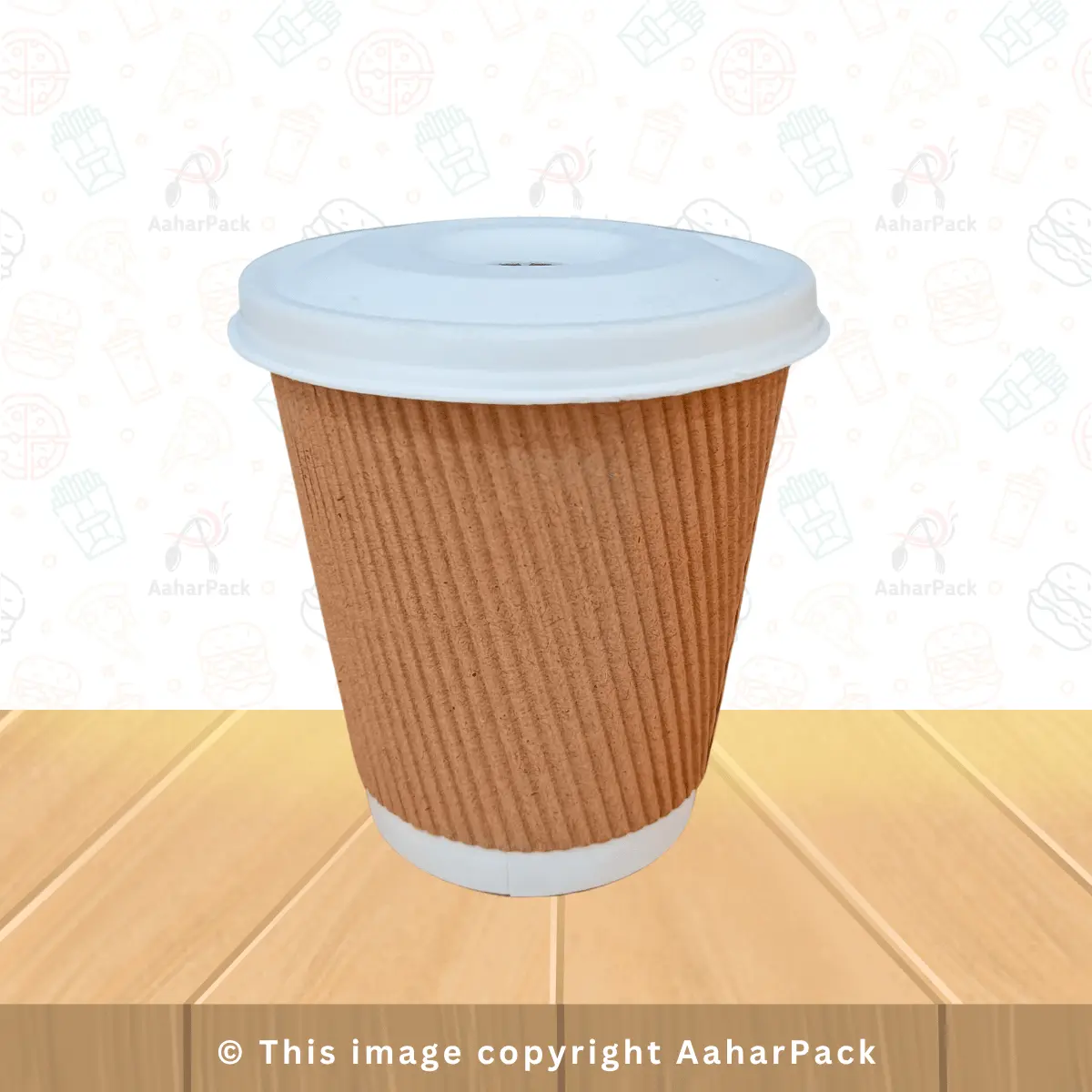480 ML (16oz) Ripple Wall Kraft Paper Cups With Bagasse Flat With Straw Cut Lid Pack of 1000 Pcs