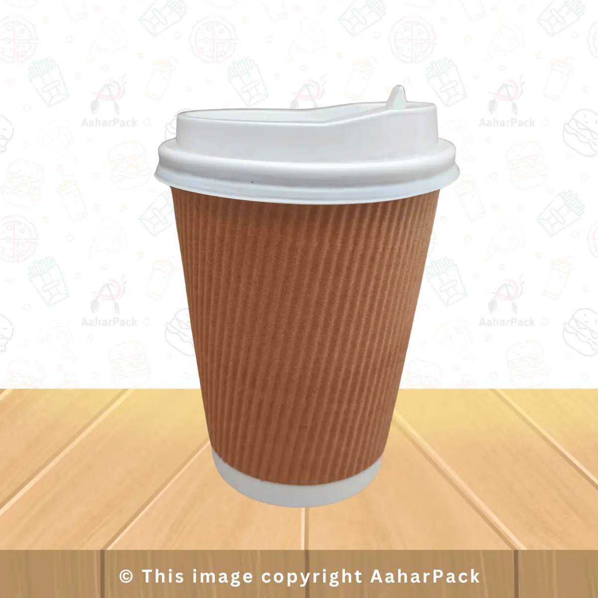 360 ML (12oz) Ripple Wall Kraft Paper Cup With Lockable White Sipper Lid Pack of 1000 Pcs