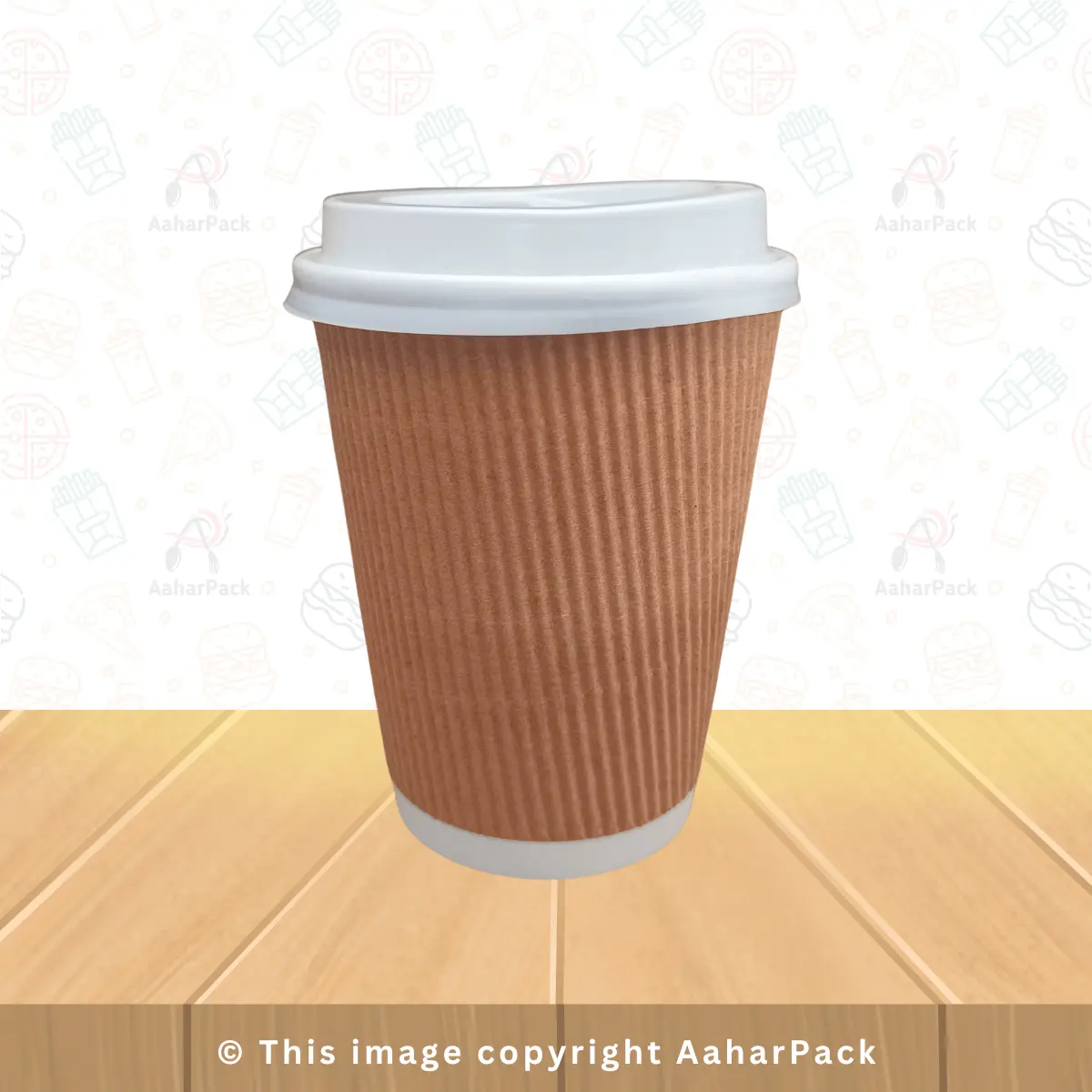 600 ML (20oz) Ripple Wall Kraft Paper Cups With Plastic White Sipper Lid Pack of 1000 Pcs