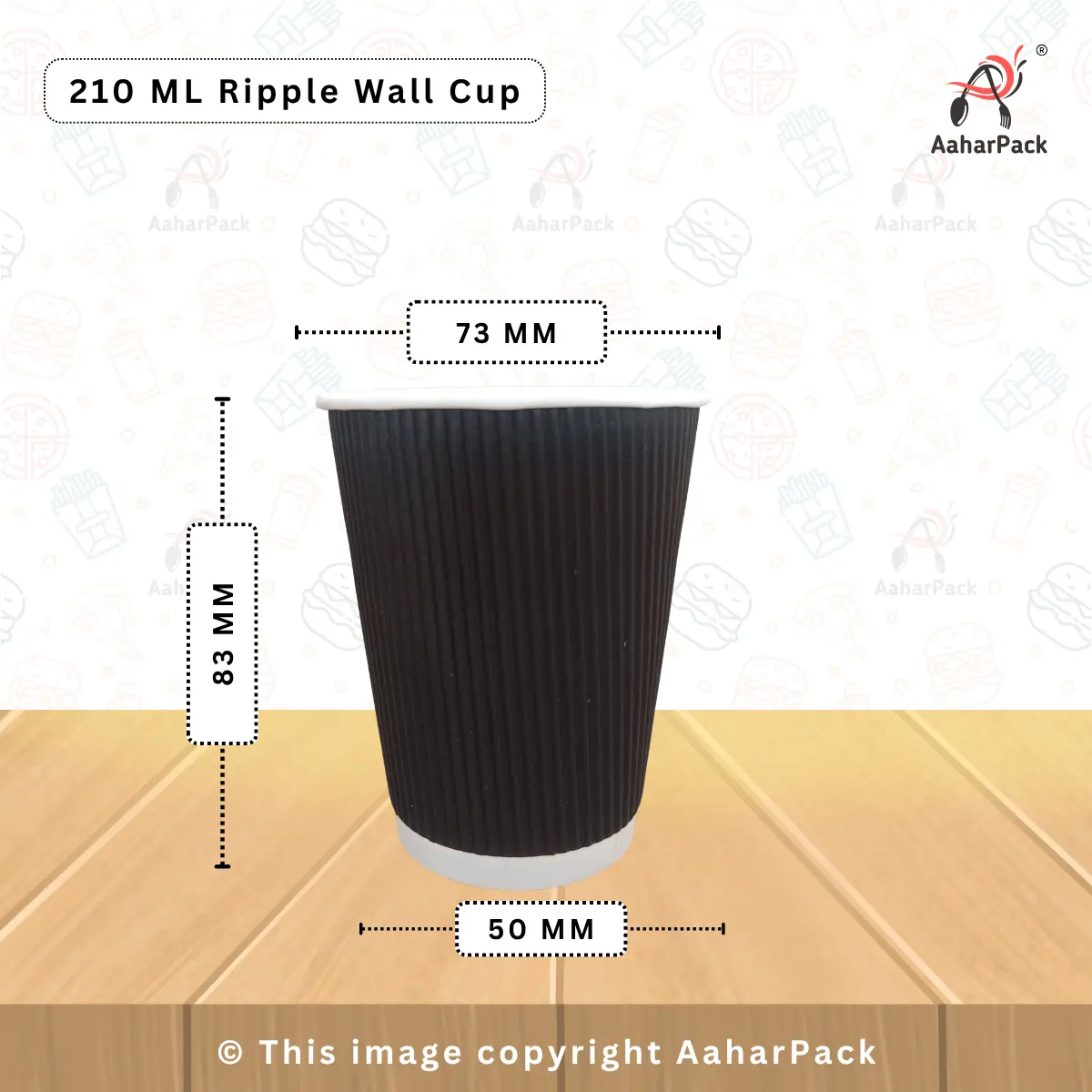 210 ML (7oz) Ripple Wall Black Paper Cups With Bagasse Sipper Lid Pack of 1000 Pcs