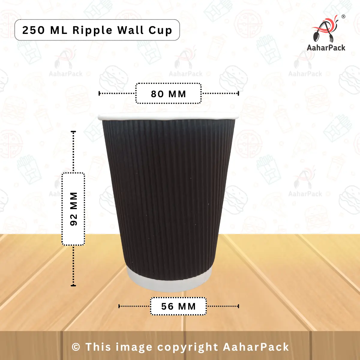250 ML (8oz) Ripple Wall Black Paper Cups – Insulated Hot Coffee Cups | Pack of 500