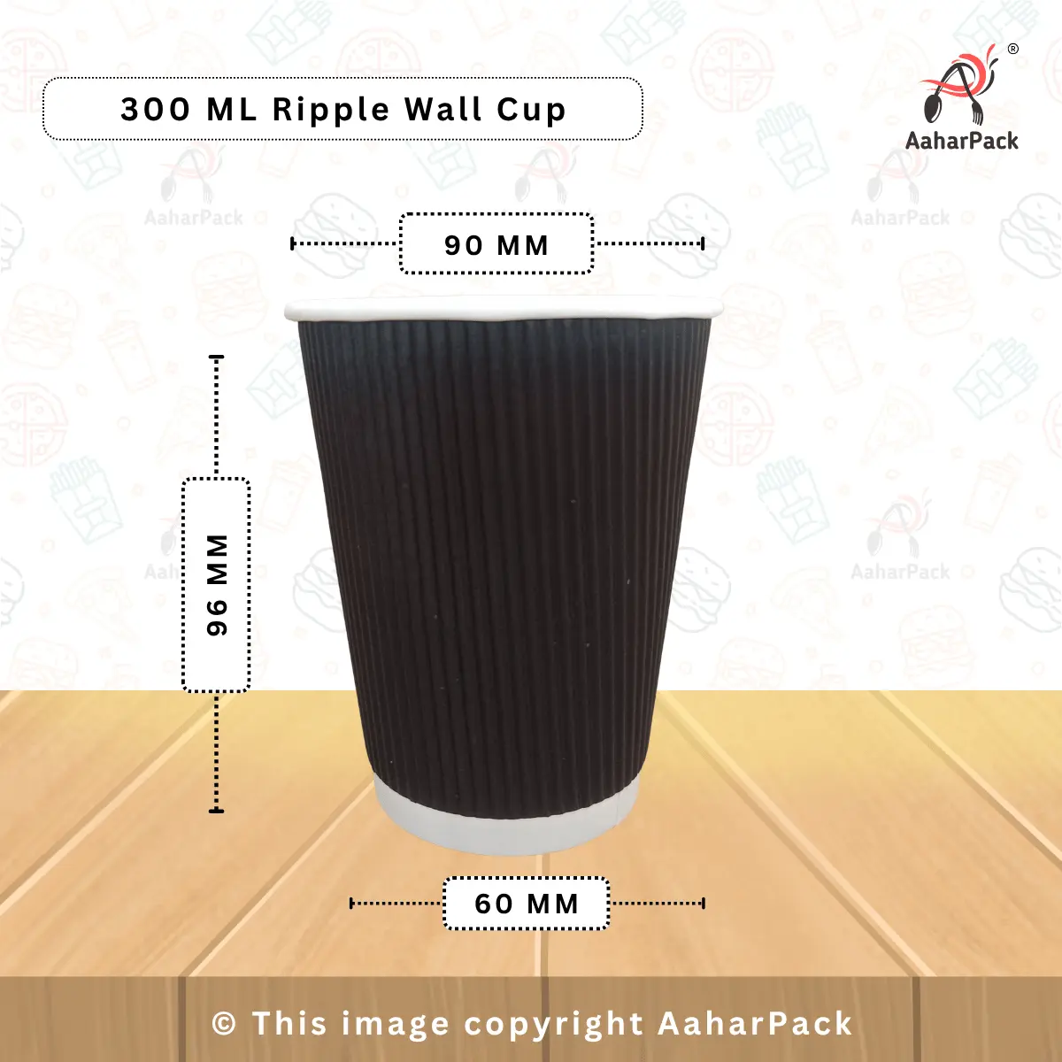 300 ML (10oz) Ripple Wall Black Paper Cups With Bagasse Flat With Straw Cut Lid – Pack of 1000 Pcs