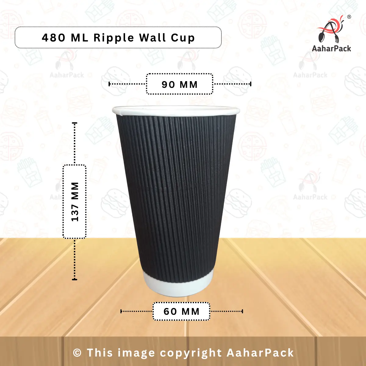 480 ML (16oz) Ripple Wall Black Paper Cups With Bagasse Sipper Lid – Pack of 1000 Pcs