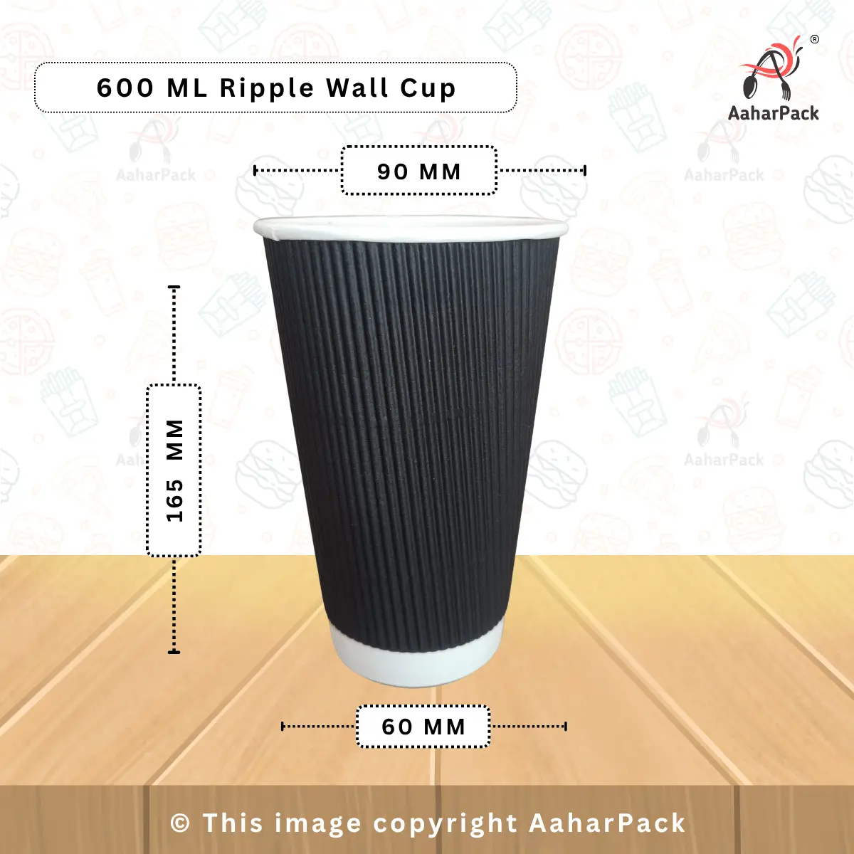 600 ML (20oz) Ripple Wall Black Paper Cups – Extra Large Insulated Hot Drink Cups | Pack of 500