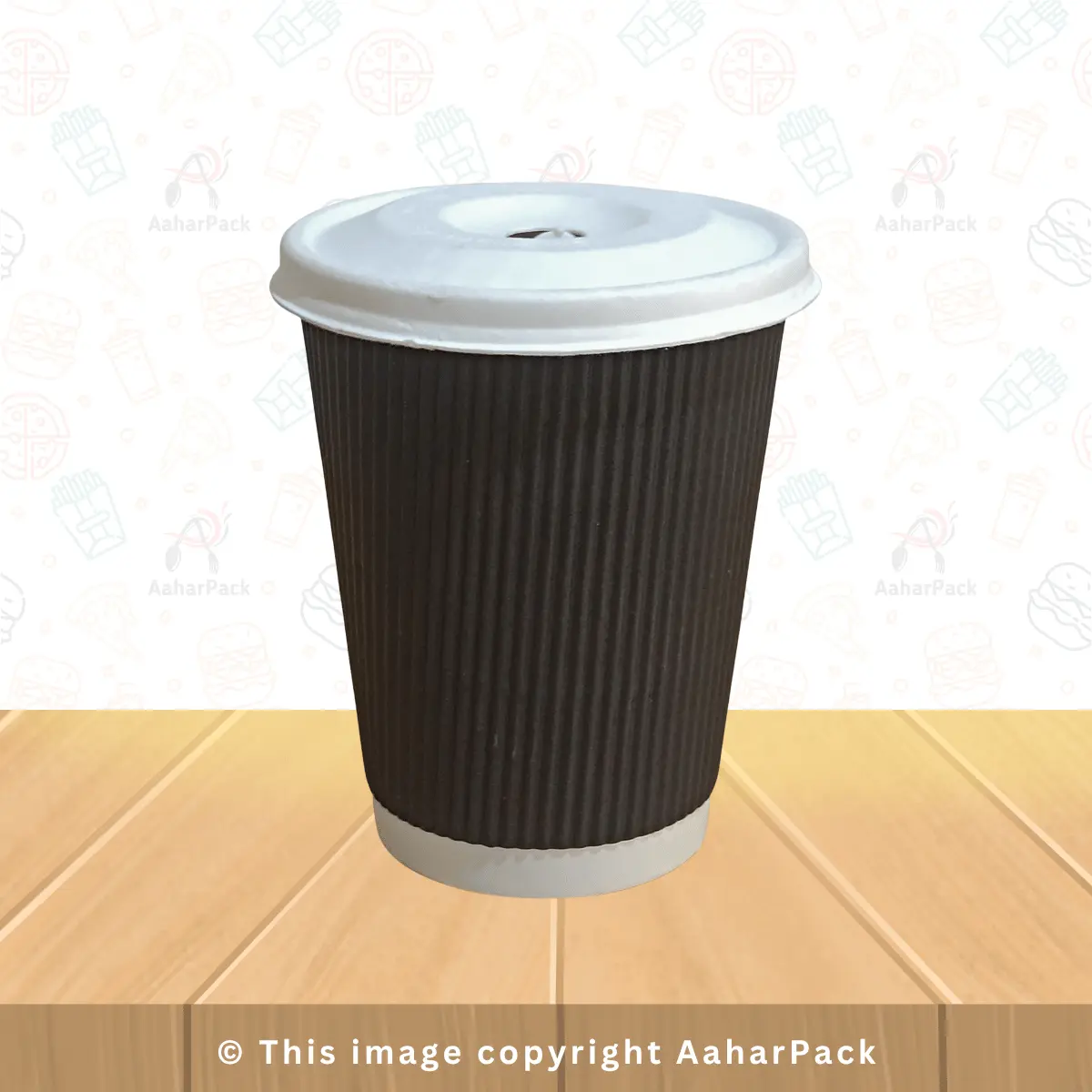 300 ML (10oz) Ripple Wall Black Paper Cups With Bagasse Flat With Straw Cut Lid – Pack of 1000 Pcs