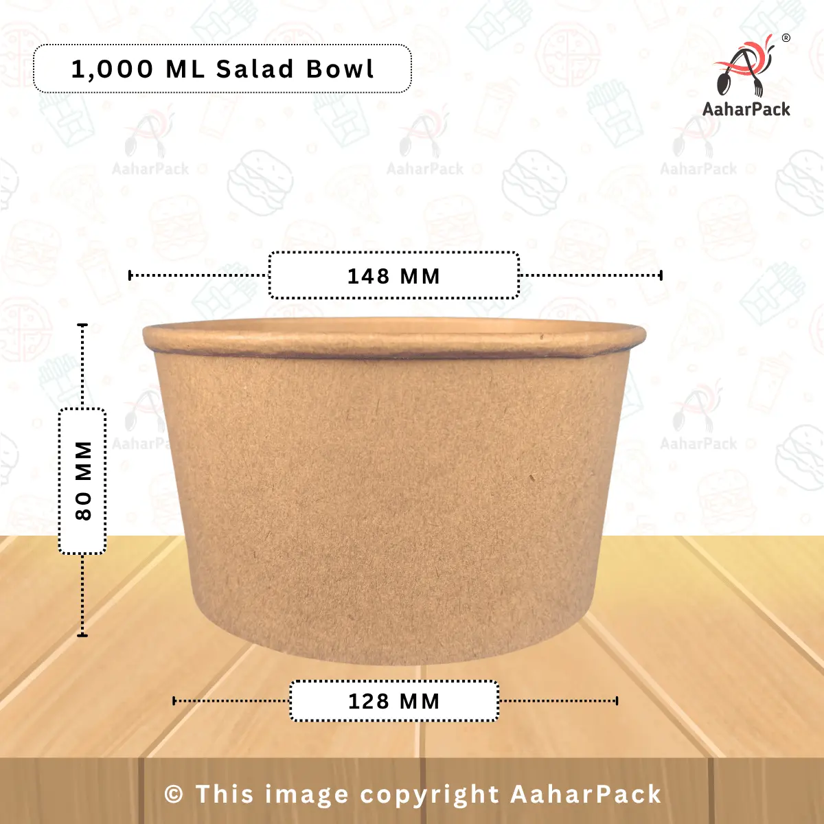 1000 ML Kraft Paper Salad Bowls with PET Lids – Pack of 1000 | Leakproof Disposable Bowls for Salads, Biryani, Meal Packaging & Takeaway