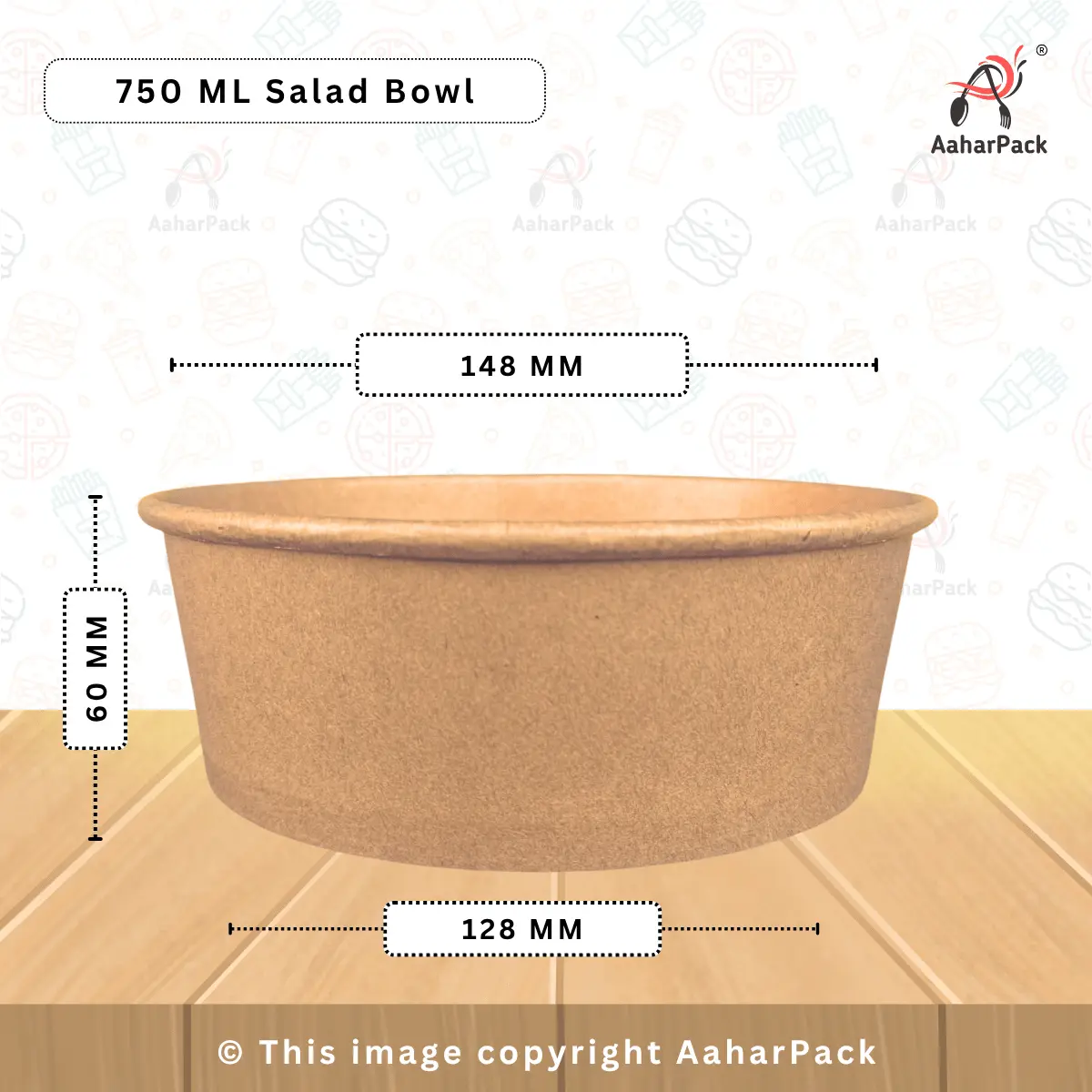 750 ML Kraft Paper Salad Bowls with PET Lids – Pack of 1000 | Leak-Resistant Eco Bowls for Salads, Rice, Noodles & Takeaway Meals