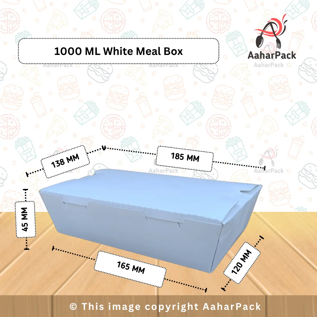 1000 ML White Paper Meal Box – Large Capacity & Food-Safe | Pack of 500