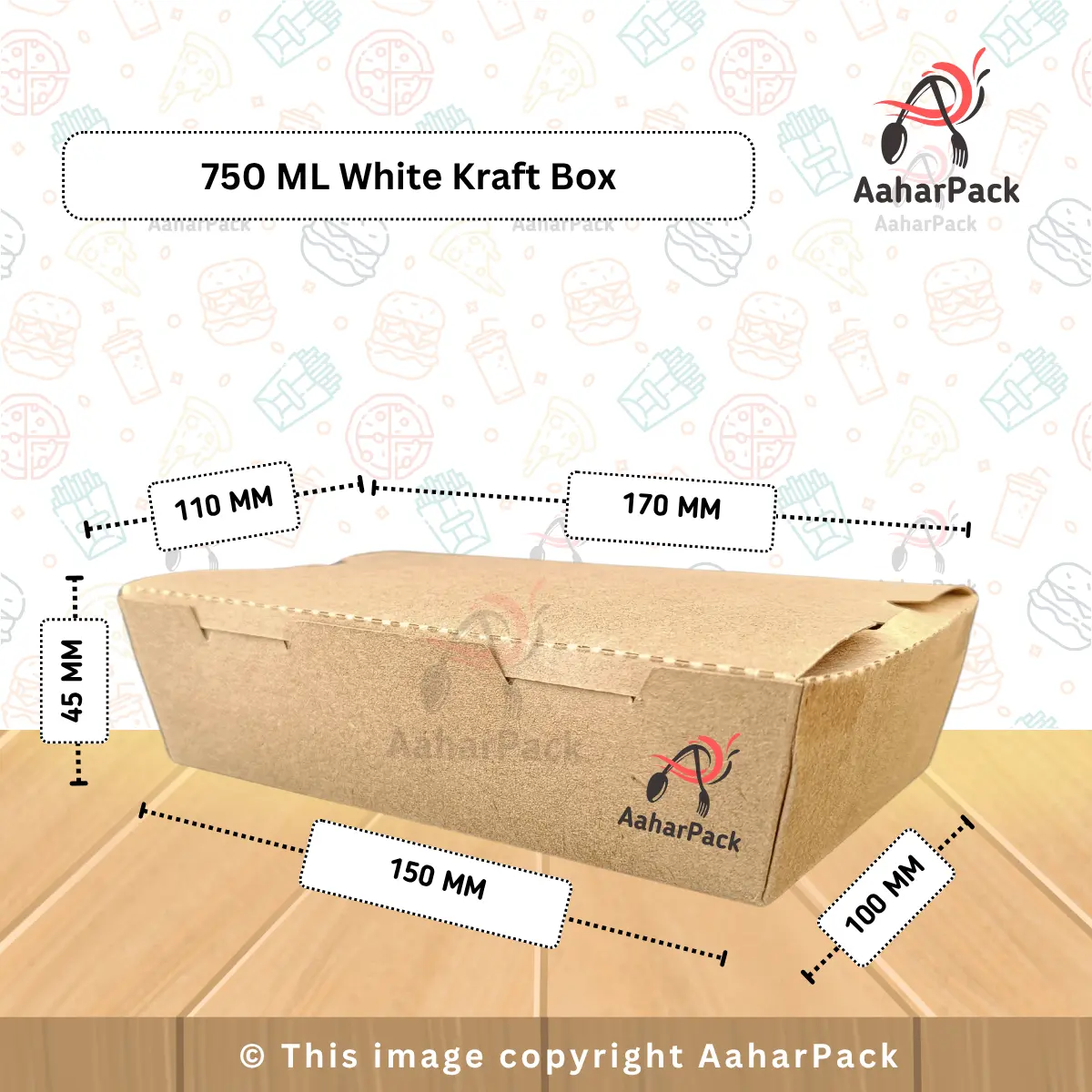 750 ML Kraft Paper Meal Box – Durable & Food-Safe | Pack of 500