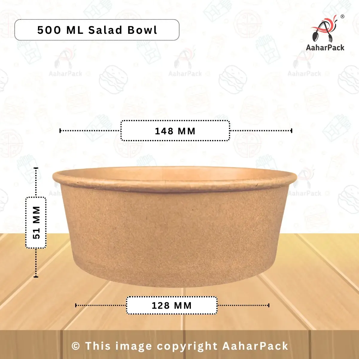 500 ML Kraft Paper Salad Bowls with Clear PET Lids (Pack of 150) - Brown Disposable Takeaway Food Containers | Leak-Proof & Eco-Friendly Packaging for Salads, Poke, Meal Prep & Delivery