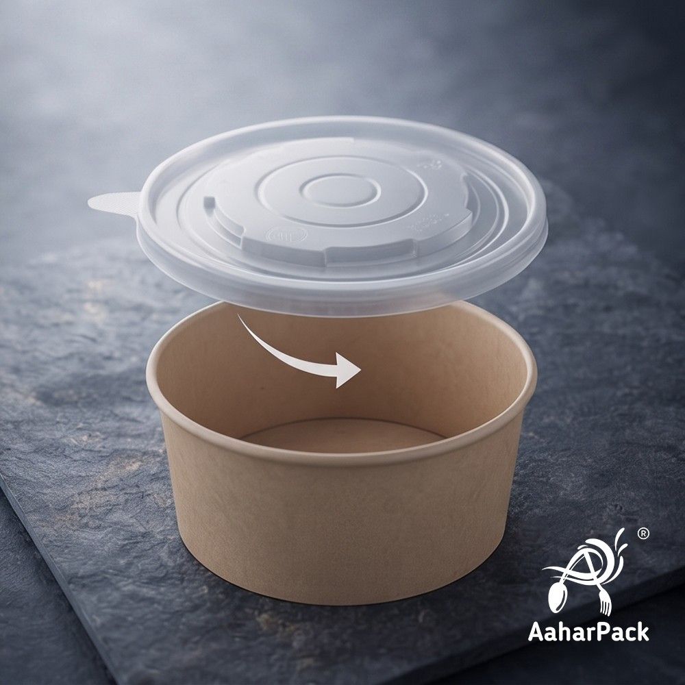500 ML Kraft Paper Salad Bowls with PP Lids (Pack of 150) - Microwave Safe Brown Disposable Food Containers | Eco-Friendly, Leak-Proof Paper Bowls for Hot Soups, Salads & Takeaway