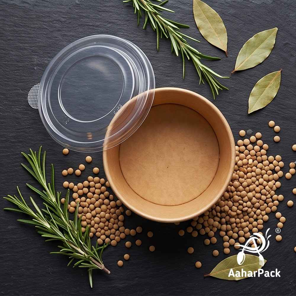 500 ML Kraft Paper Salad Bowls with Clear PET Lids (Pack of 150) - Brown Disposable Takeaway Food Containers | Leak-Proof & Eco-Friendly Packaging for Salads, Poke, Meal Prep & Delivery