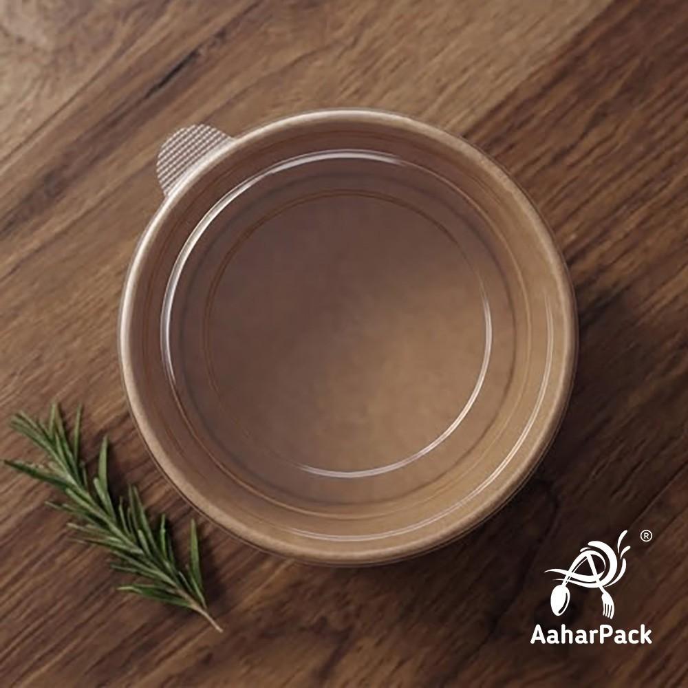 500 ML Kraft Paper Salad Bowls with Clear PET Lids (Pack of 150) - Brown Disposable Takeaway Food Containers | Leak-Proof & Eco-Friendly Packaging for Salads, Poke, Meal Prep & Delivery
