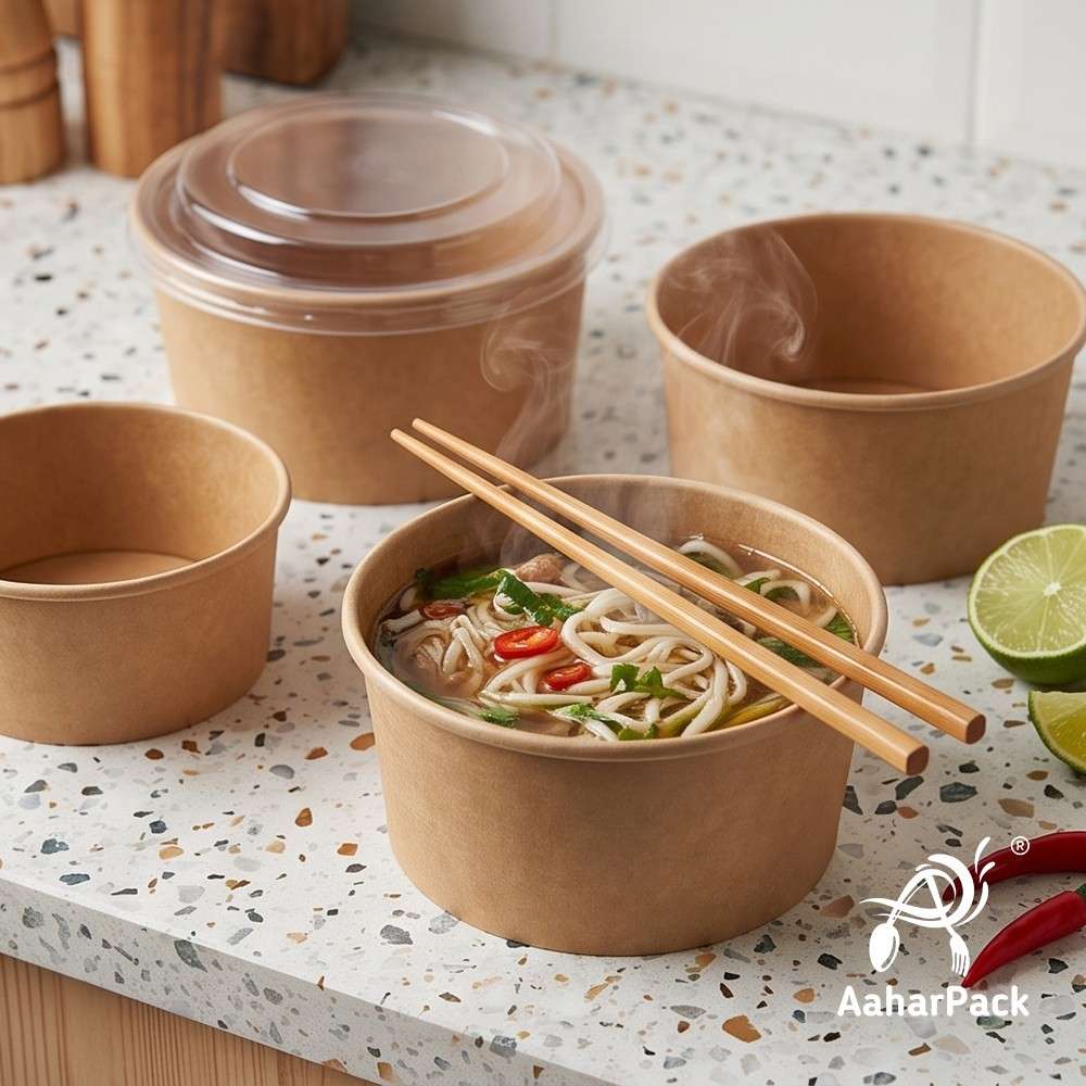 500 ML Kraft Paper Salad Bowls with Clear PET Lids (Pack of 150) - Brown Disposable Takeaway Food Containers | Leak-Proof & Eco-Friendly Packaging for Salads, Poke, Meal Prep & Delivery
