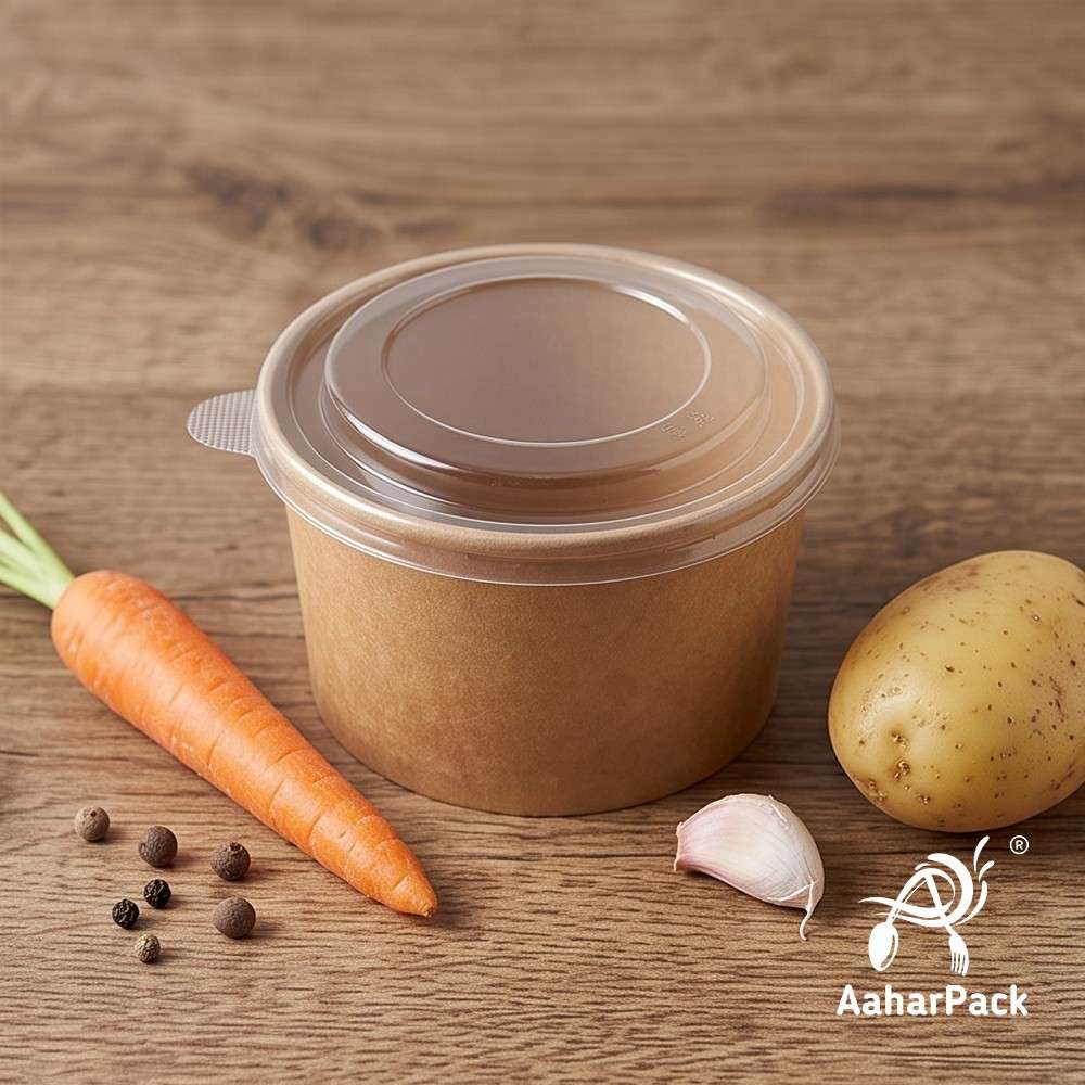 500 ML Kraft Paper Salad Bowls with Clear PET Lids (Pack of 150) - Brown Disposable Takeaway Food Containers | Leak-Proof & Eco-Friendly Packaging for Salads, Poke, Meal Prep & Delivery
