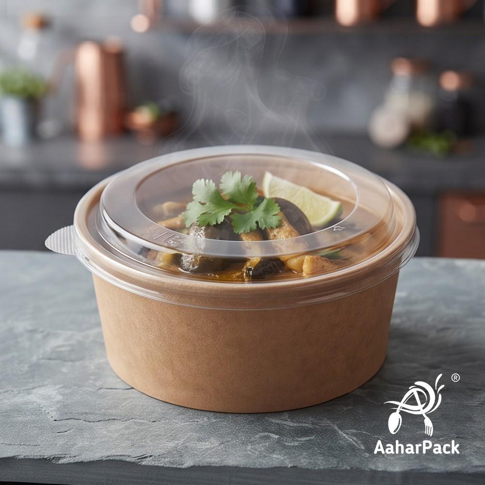 750 ML Kraft Paper Salad Bowls with Clear PET Lids (Pack of 150) - Large Disposable Brown Takeaway Food Containers | Eco-Friendly, Leak-Proof Packaging for Salads, Poke Bowls & Meal Prep