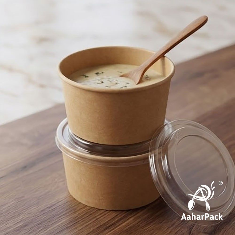 1000 ML Kraft Paper Salad Bowls with Clear PET Lids (Pack of 150) - Extra Large Disposable Brown Takeaway Food Containers | Eco-Friendly, Leak-Proof Packaging for Big Salads, Poke Bowls & Catering