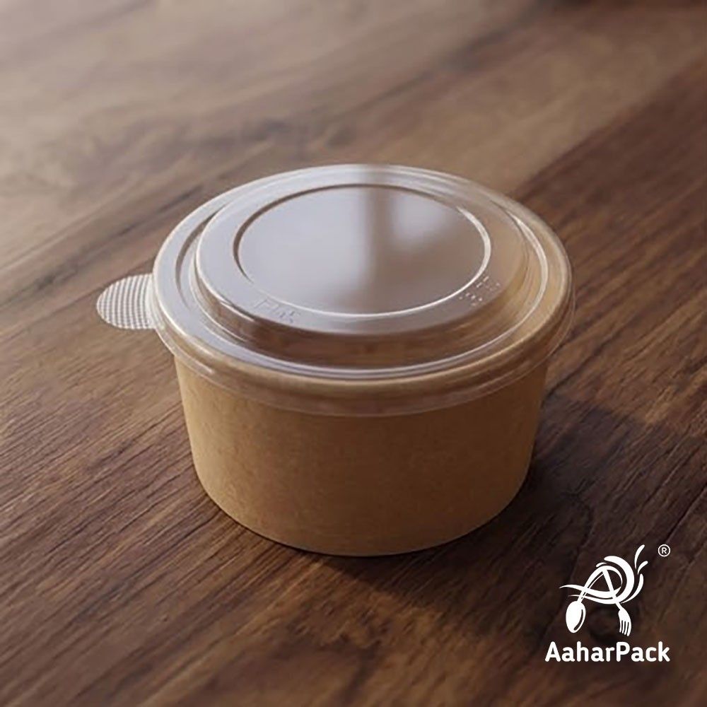 1000 ML Kraft Paper Salad Bowls with Clear PET Lids (Pack of 150) - Extra Large Disposable Brown Takeaway Food Containers | Eco-Friendly, Leak-Proof Packaging for Big Salads, Poke Bowls & Catering