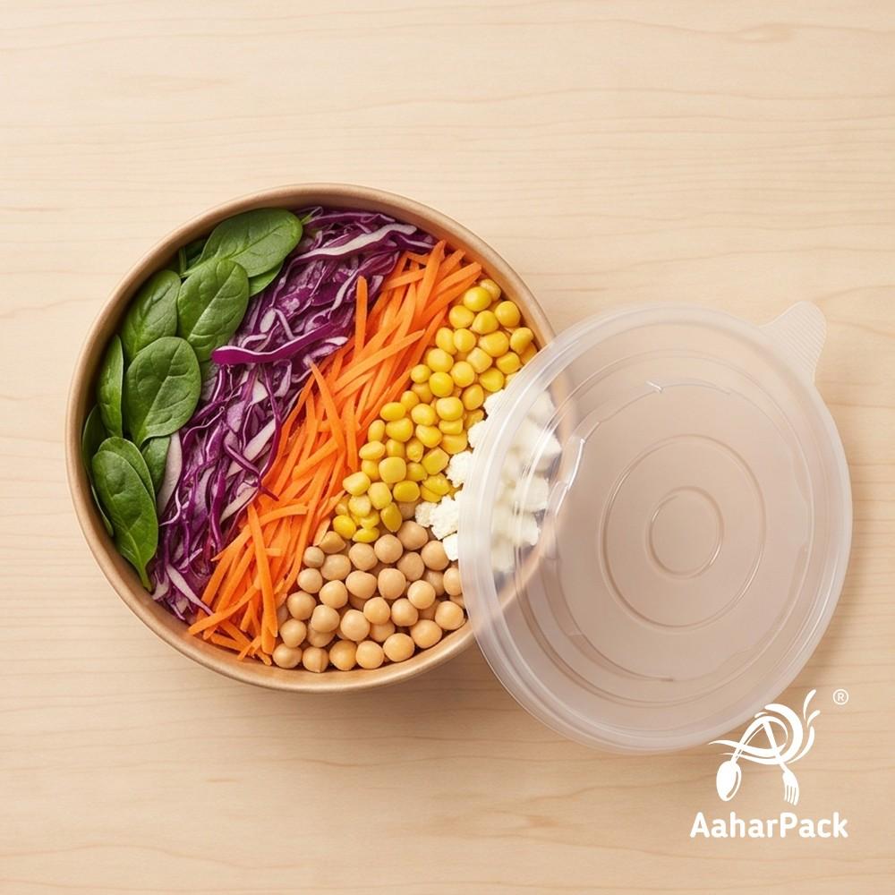 1000 ML Kraft Paper Salad Bowls with PP Lids (Pack of 150) - Extra Large Microwave Safe Disposable Food Containers | Heavy-Duty, Leak-Proof Takeaway Packaging for Hot Meals & Delivery