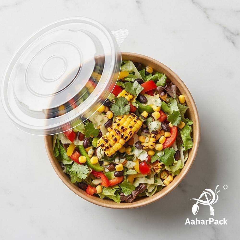 1000 ML Kraft Paper Salad Bowls with PP Lids (Pack of 150) - Extra Large Microwave Safe Disposable Food Containers | Heavy-Duty, Leak-Proof Takeaway Packaging for Hot Meals & Delivery