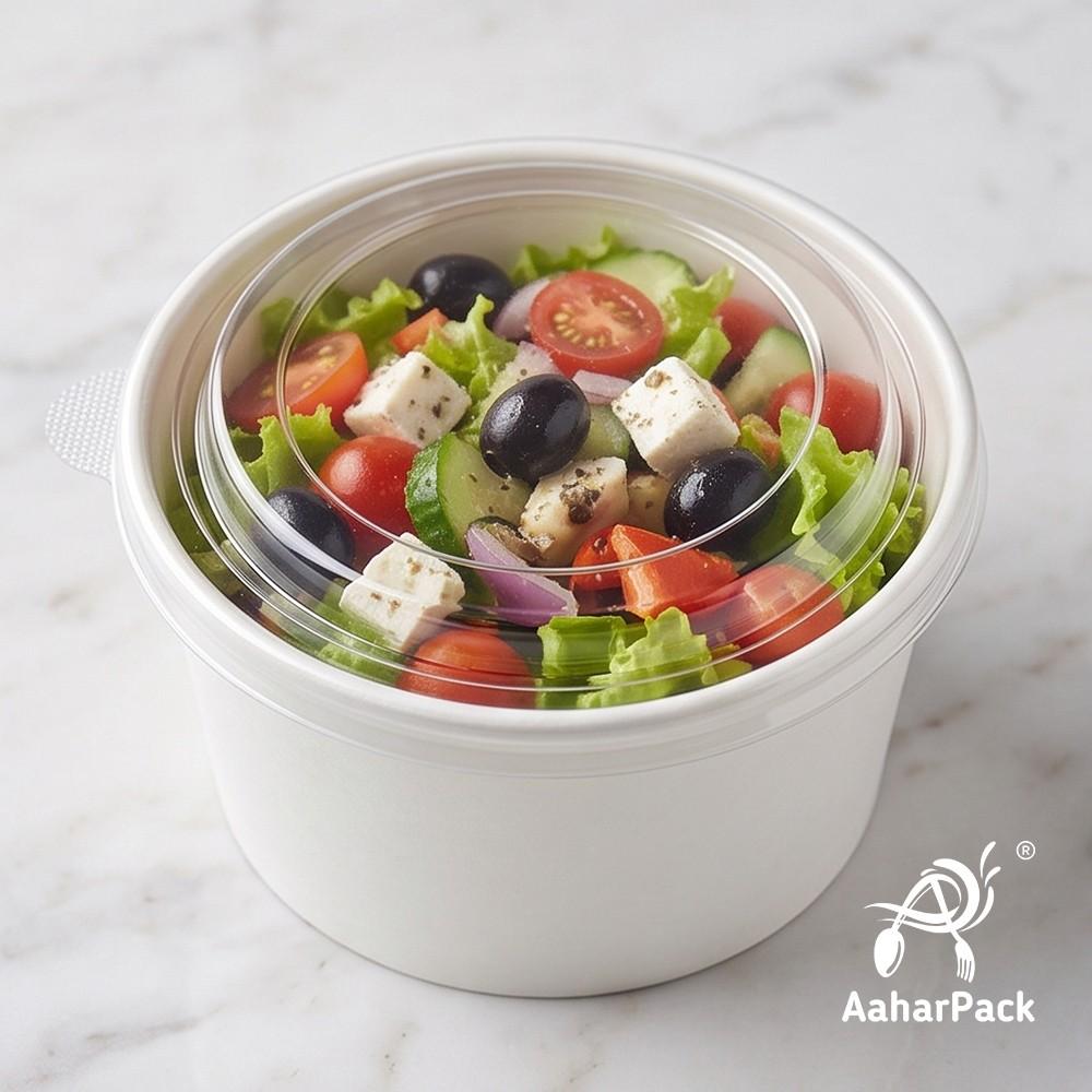 1000 ML White Paper Salad Bowls with Clear PET Lids (Pack of 150) - Extra Large Premium Disposable Food Containers | Leak-Proof Takeaway Packaging for Jumbo Salads, Poke & Deli Display