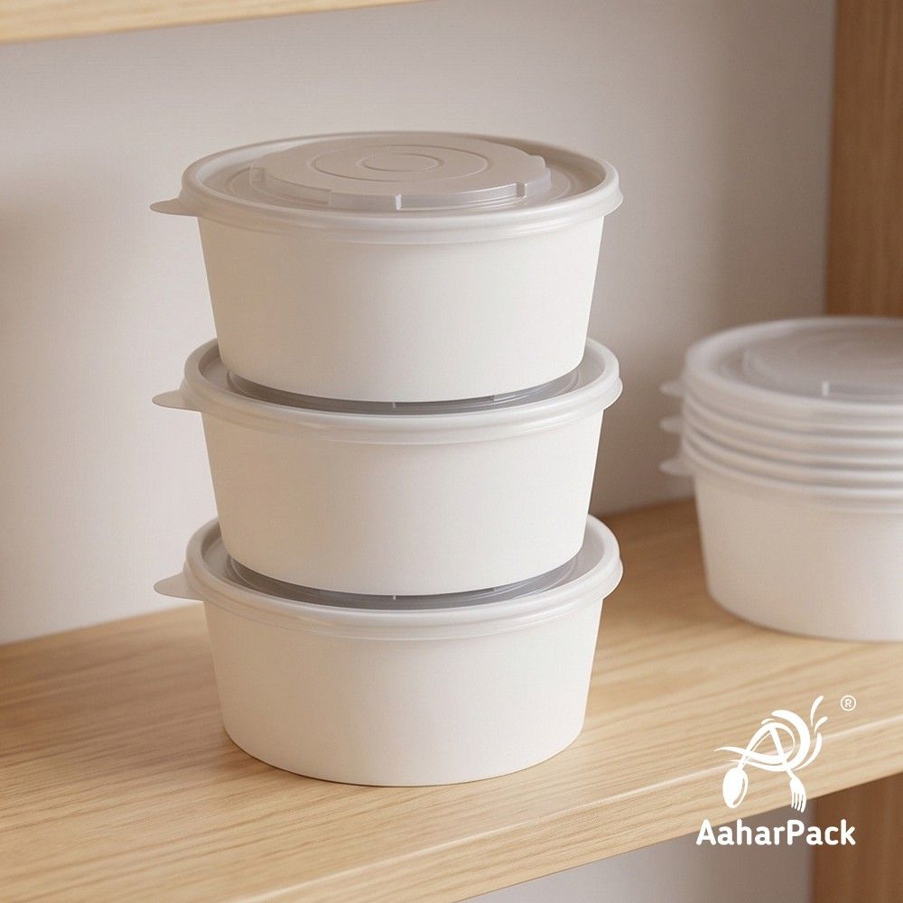 1000 ML White Paper Salad Bowls with PP Lids (Pack of 150) - Extra Large Microwave Safe Disposable Food Containers | Premium Leak-Proof Takeaway Packaging for Hot Meals, Soups & Delivery