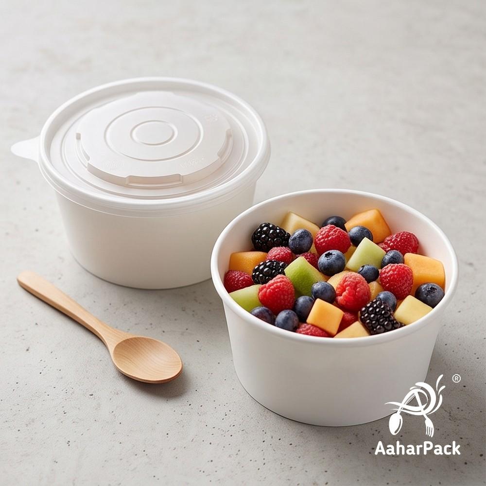 1000 ML White Paper Salad Bowls with PP Lids (Pack of 150) - Extra Large Microwave Safe Disposable Food Containers | Premium Leak-Proof Takeaway Packaging for Hot Meals, Soups & Delivery