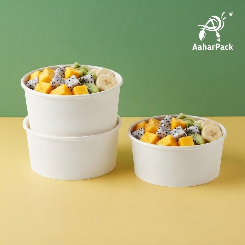 500 ML White Paper Salad Bowls Without Lid (Pack of 200) - Premium Disposable Food Containers | Eco-Friendly, Leak-Proof Takeaway Bowls for Restaurants, Food Trucks & Catering