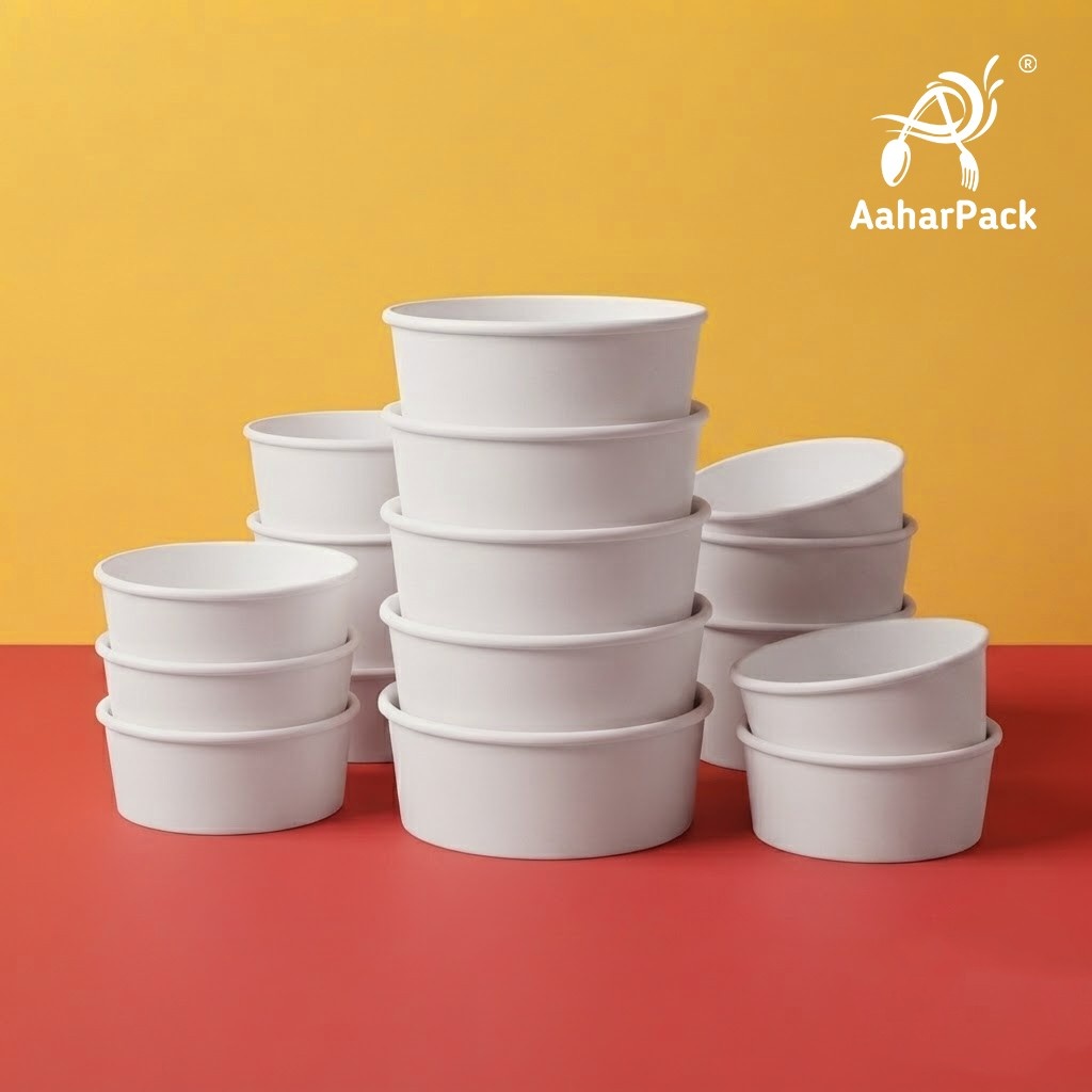750 ML White Paper Salad Bowls Without Lid (Pack of 200) - Large Premium Disposable Food Containers | Heavy-Duty, Leak-Proof Takeaway Bowls for Restaurants, Catering & Main Course Meals