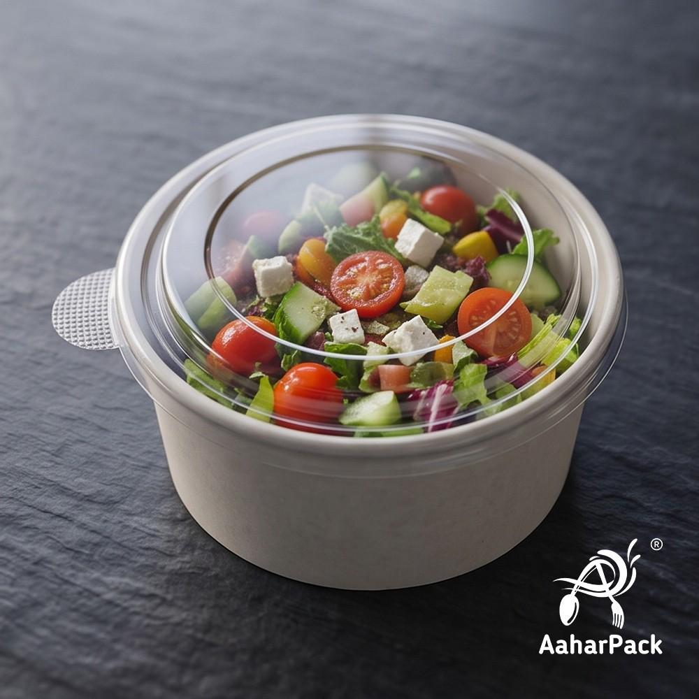 750 ML White Paper Salad Bowls with Clear PET Lids (Pack of 150) - Large Premium Disposable Food Containers | Leak-Proof Takeaway Packaging for Salads, Poke Bowls & Deli Display