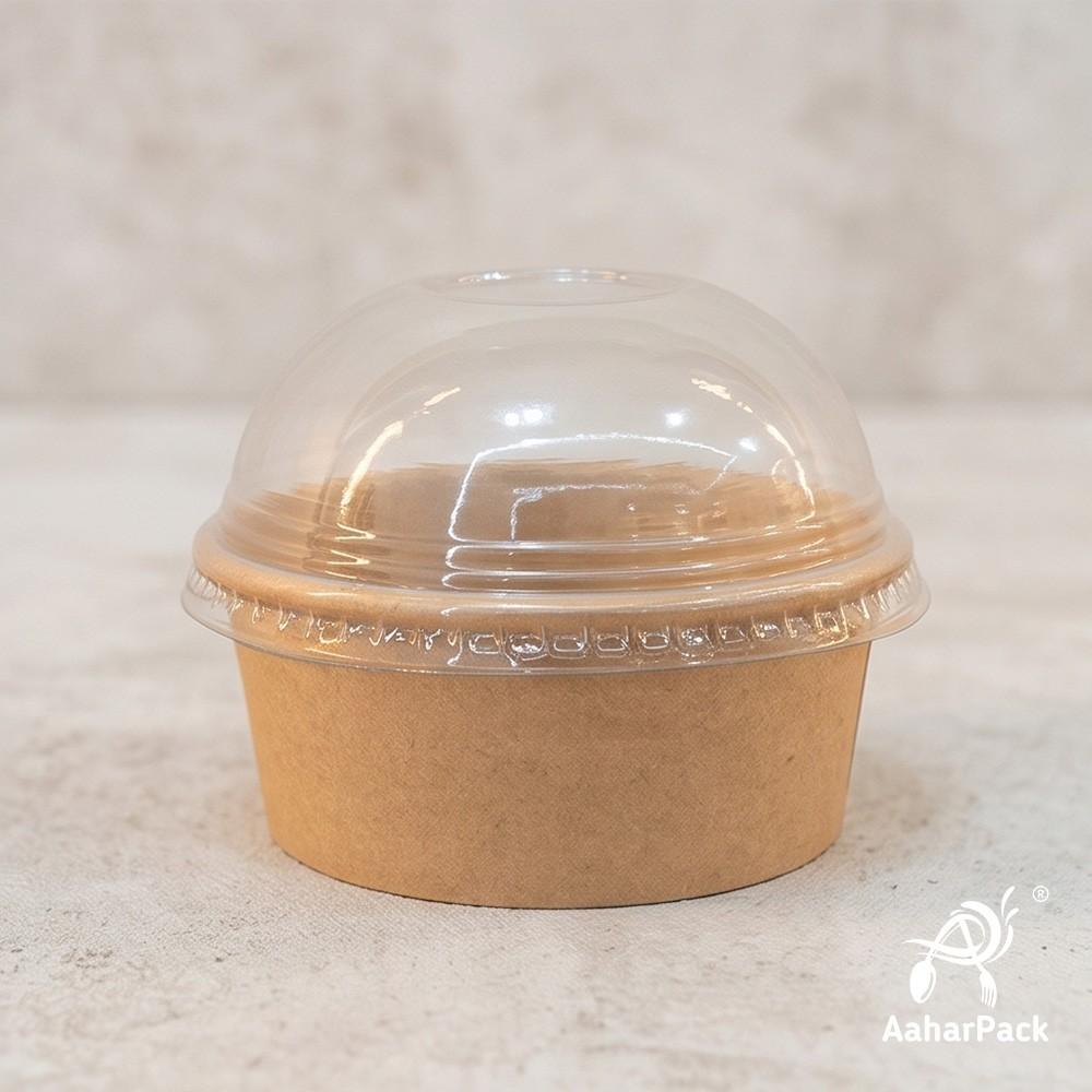 200 ML Kraft Paper Bowls with Dome Lids (Pack of 150) - Small Brown Disposable Paper Bowls | Eco-Friendly, Leak-Proof Takeaway Food Containers for Ice Cream Sundaes & Sweet Treats