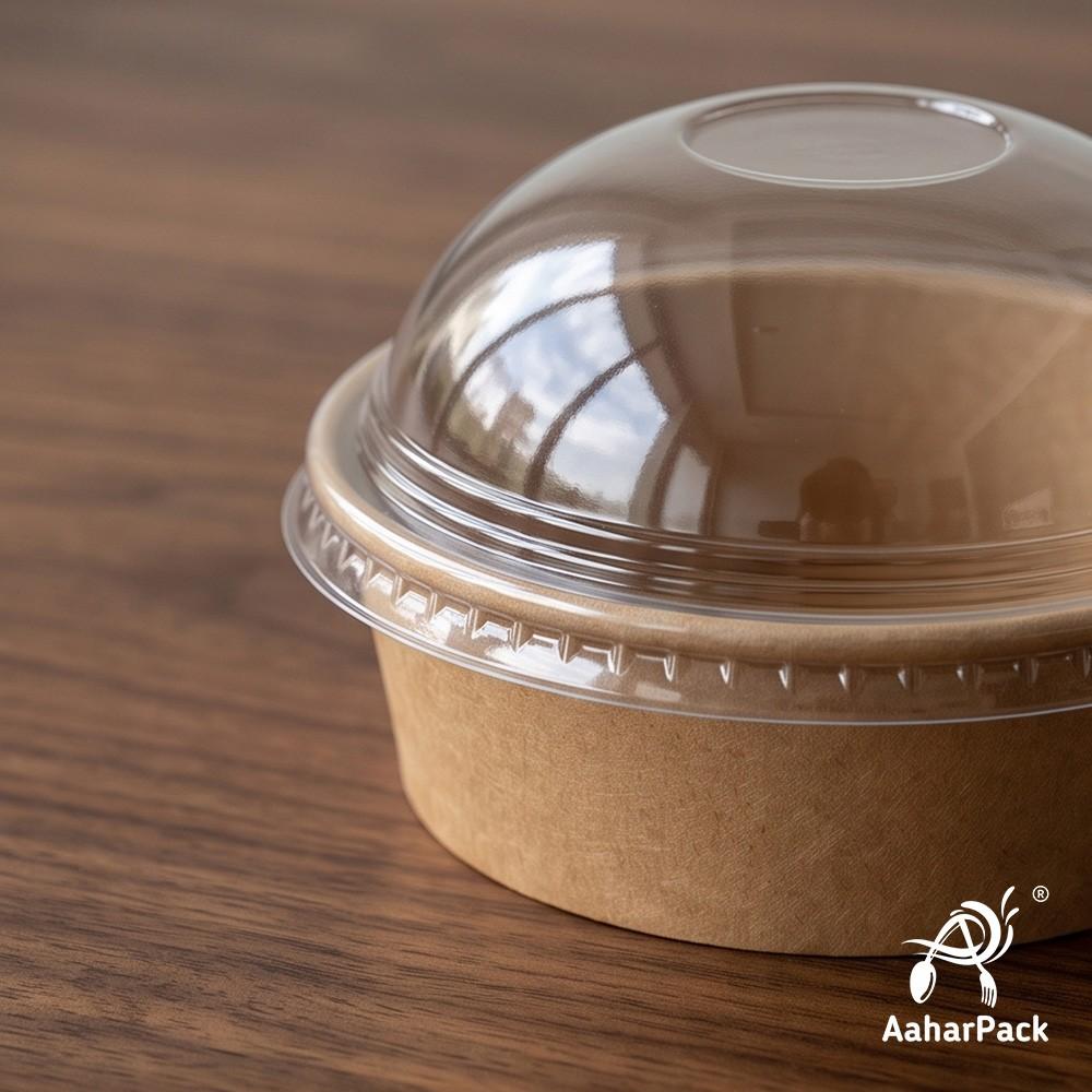200 ML Kraft Paper Bowls with Dome Lids (Pack of 150) - Small Brown Disposable Paper Bowls | Eco-Friendly, Leak-Proof Takeaway Food Containers for Ice Cream Sundaes & Sweet Treats