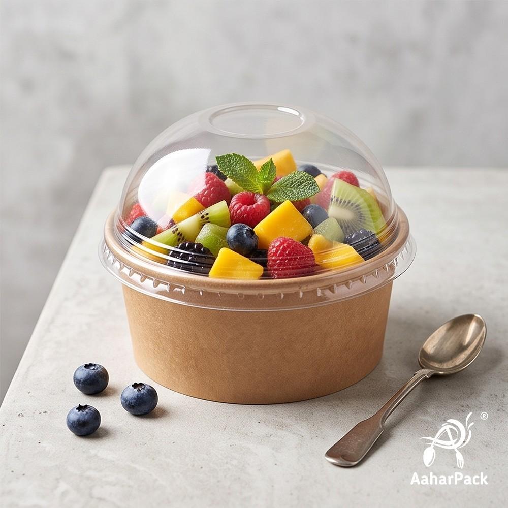 200 ML Kraft Paper Bowls with Dome Lids (Pack of 150) - Small Brown Disposable Paper Bowls | Eco-Friendly, Leak-Proof Takeaway Food Containers for Ice Cream Sundaes & Sweet Treats