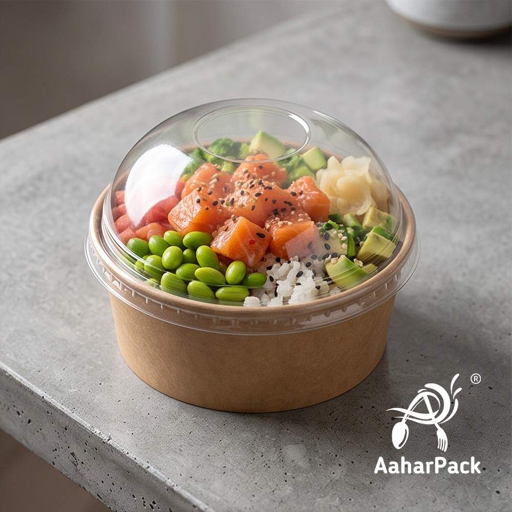 250 ML Kraft Paper Bowls with Dome Lids (Pack of 150) - Small Brown Disposable Paper Bowls | Eco-Friendly, Leak-Proof Takeaway Food Containers for Ice Cream Sundaes, Desserts & Fruit Bowls