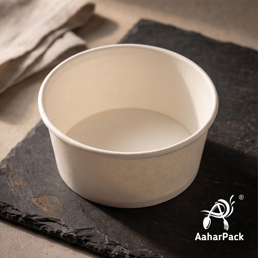 250 ML White Paper Bowls with Dome Lids (Pack of 150) - Small Disposable Paper Bowls | Premium Leak-Proof Takeaway Food Containers for Ice Cream Sundaes, Desserts & Fruit Bowls
